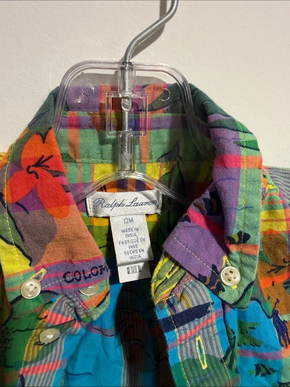 Ralph Lauren Kids Multi-Color Tropical Plaid Button-Down Shirt Size 12 Months